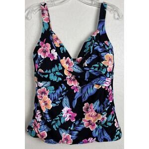 Lands End Tankini Faux Wrap Blue Pink Floral Sz 12 1661